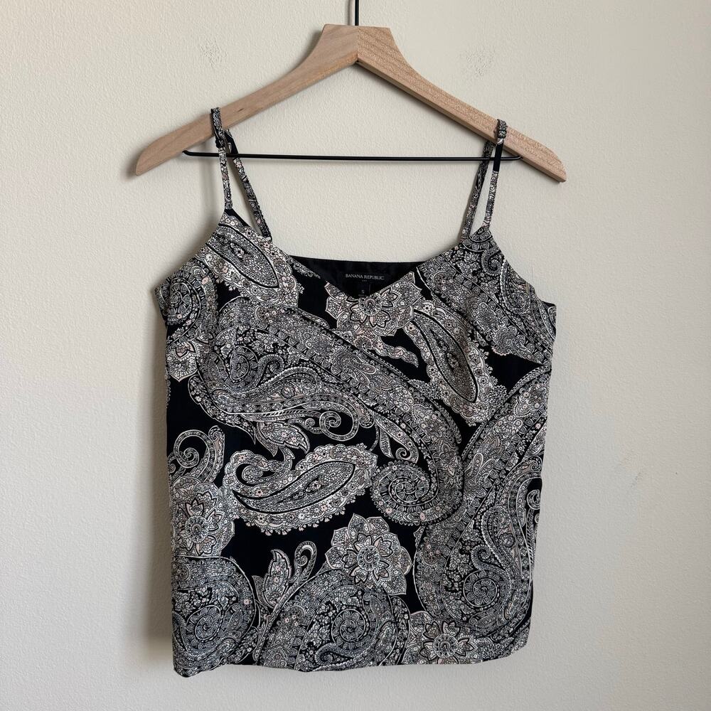 Banana Republic Womens Black White Paisley Tank Top Formal Y2K Boho Size Small